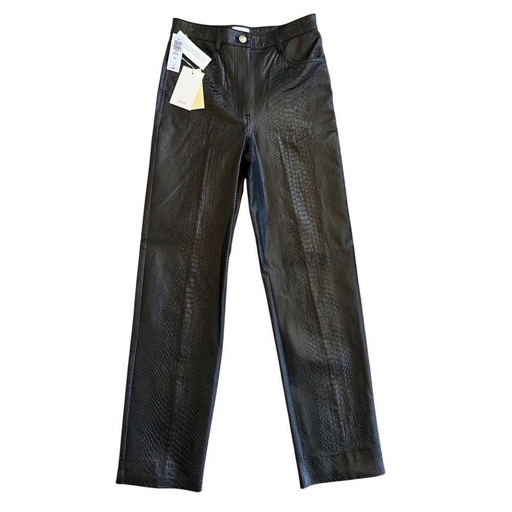 Wilfred Melina High Rise Straight Leg Pants Black Snakeskin Vegan Leather Size 2